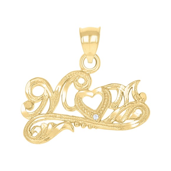 10kt 10k Two-Tone Gold Womens Textured Mom Heart Charm Pendant
